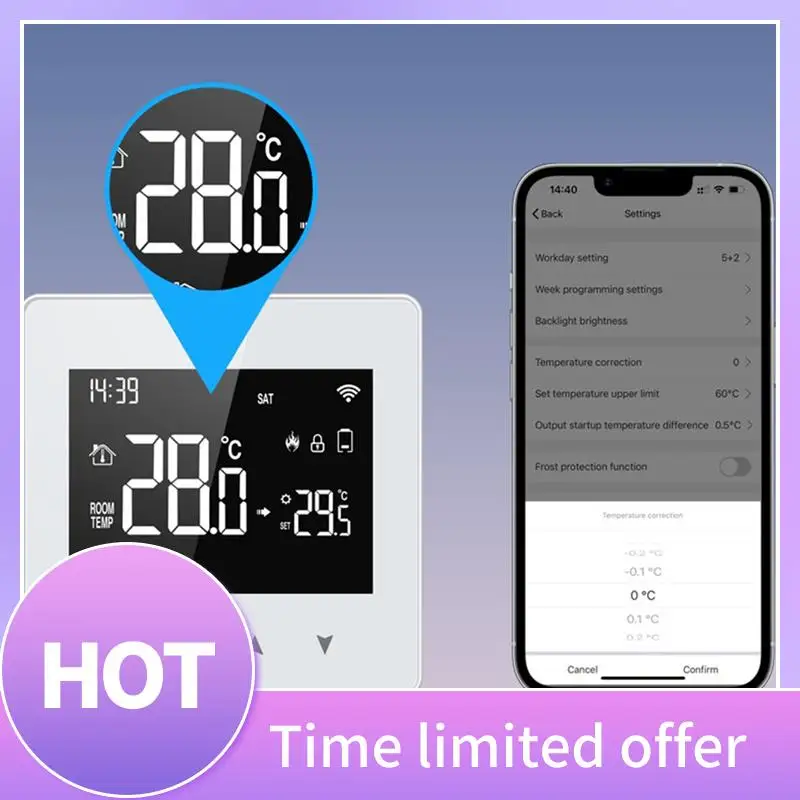 B68A Tuya Zigbee Thermostat Smart Home Battery Powered Temperature Controller For Gas Boiler Works With Voice Assistant, Durable
