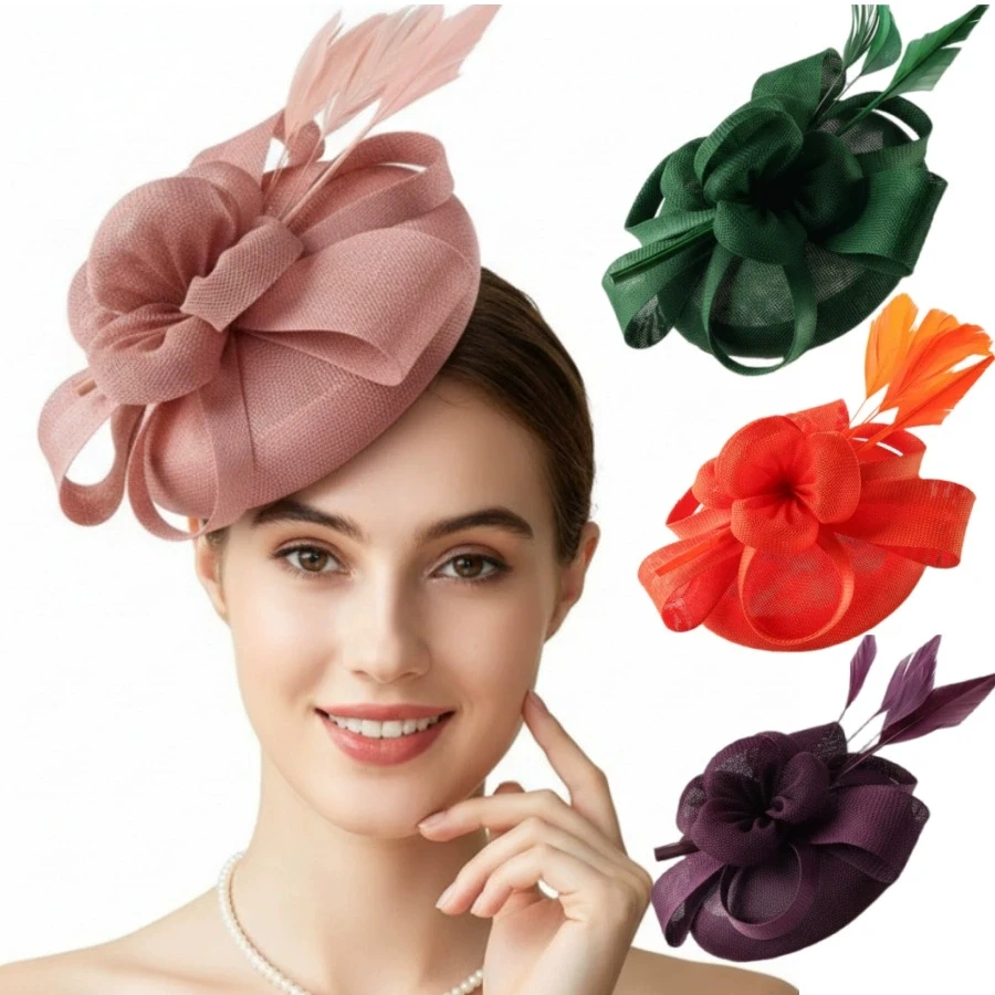 Elegant Hair Drop Fascinator Hat Women Party Hats Bridal Wedding Show Race Millinery Double Layer Mesh Headpiece