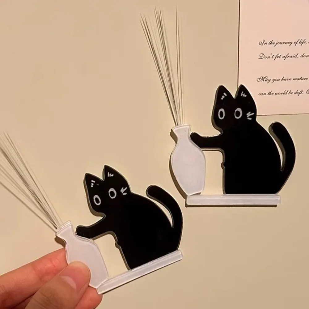 

Creative Refrigerator Magnetic Black Cat Pushing Vase Decor Cat Whisker Collection Memorial Box Fridge Magnet Home Office Decor