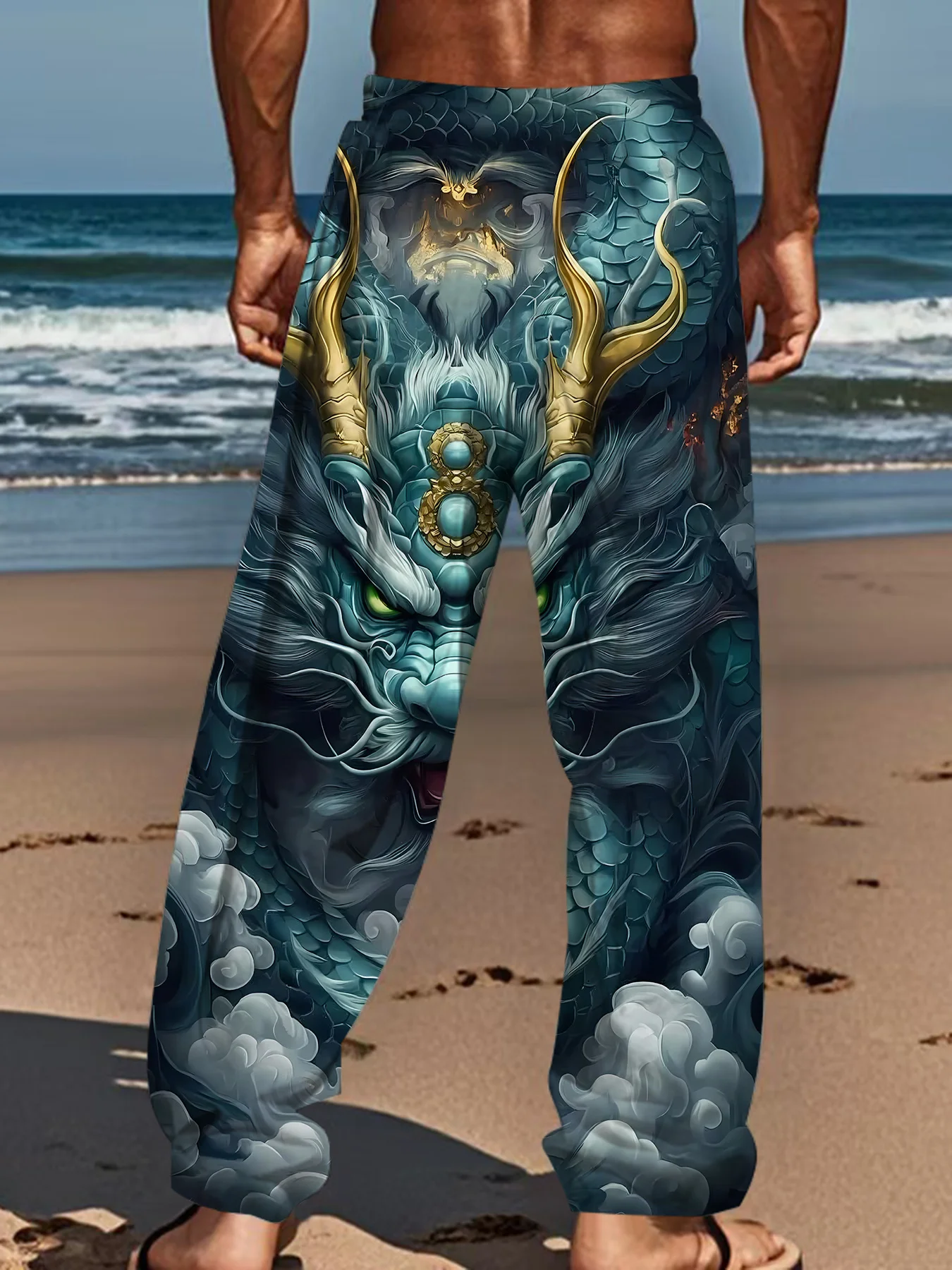 Neu eingetroffen: Trendige Unisex-Jogginghose mit Drachen- und Blumenmuster, lässige Sweatpants für Strandurlaub und den täglichen Gebrauch auf der Straße. – Detail 8