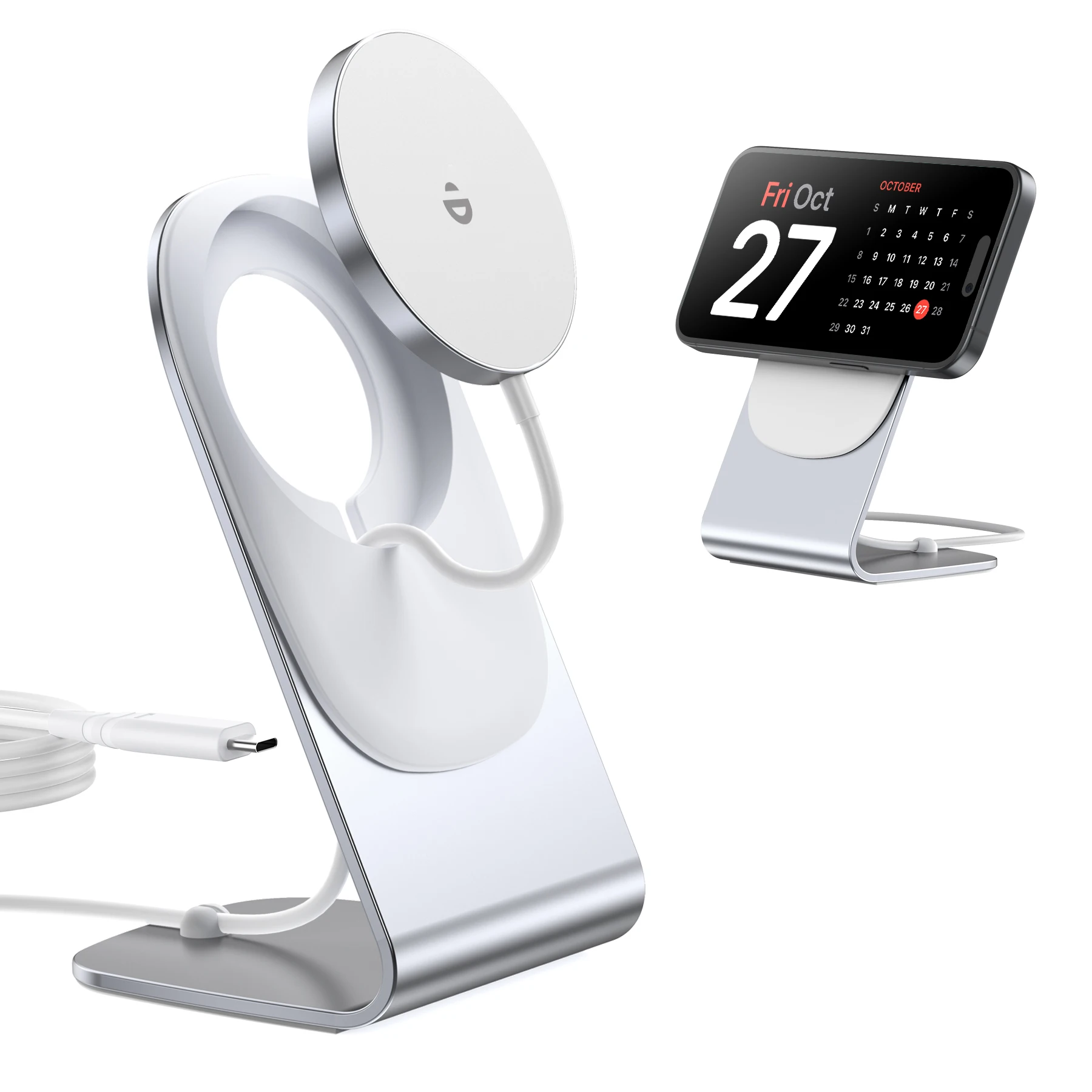 

Магнитное беспроводное зарядное устройство для iPhone 17/16/15/14/13/12 — зарядное устройство Mag + адаптер USB C мощностью 20 Вт, подставка для быстрой беспроводной зарядки/подставка с 5f