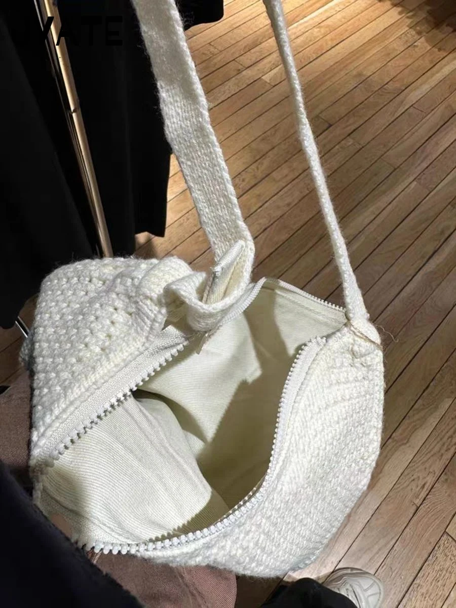 Sweet Beige Knitted Shoulder Bags Ladies Summer Casual High Quality School Style Crossbody Bag Harajuku Vintage Chic Handbags