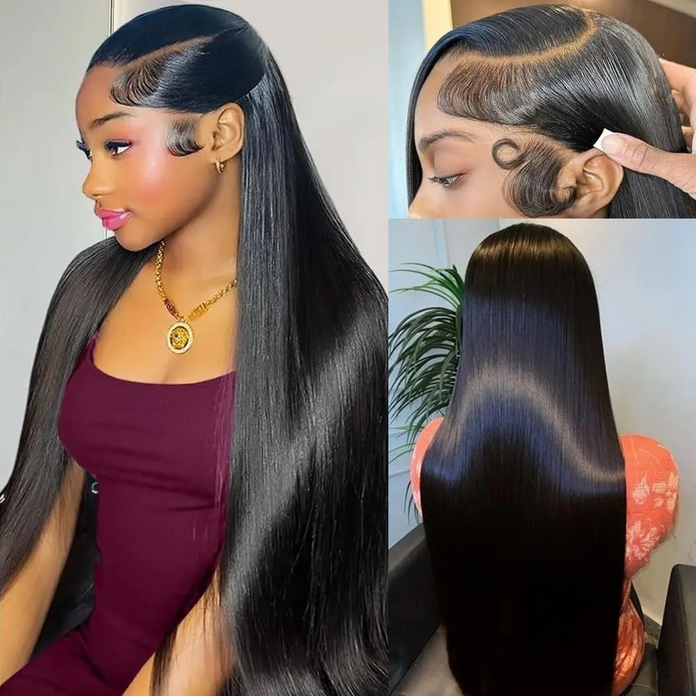 Straight 13×6 Lace Front Wigs Human Hair Pre Plucked Lace Frontal Wig Natural Color 200 Density Transparent Wigs For Women1B