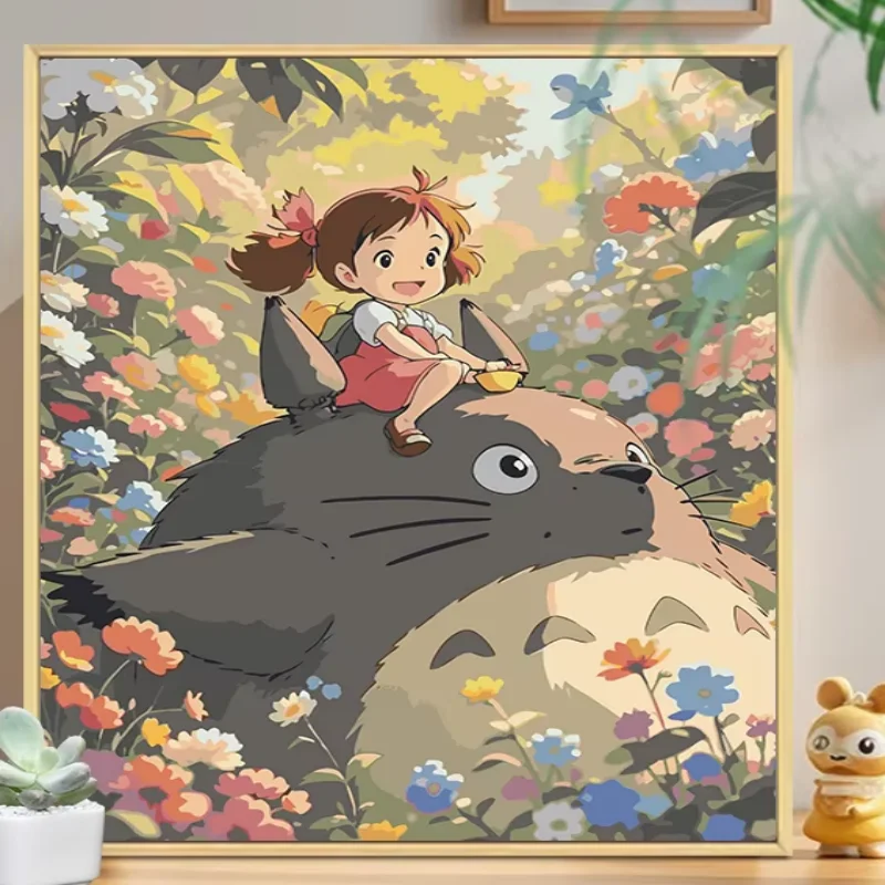 Studio Ghibli Totoro pintura al óleo digital DIY colorear artesanía dibujos animados anime pintura al óleo acrílica pintura decorativa