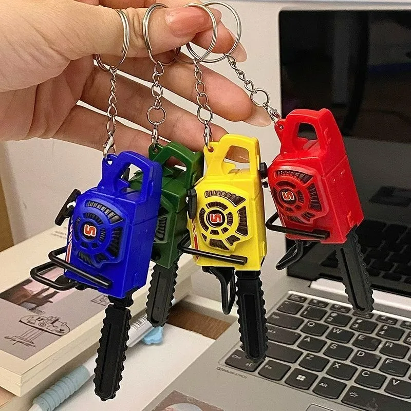 1/4Pcs Funny Mini Chainsaw Model Key Rings Realistic Logging Saw Key Decor Adults Stress Relief Handheld Power Saw Bag Pendant