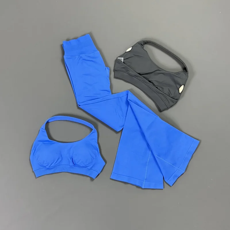 2-teiliges HISTELLO Damen Nahtloses Sportset Neckholder-Sport-BH Schlaghosen mit Hüftlift-Effekt Hochgeschnittene Yoga-Fitness-Trainingsanzüge – Detail 9