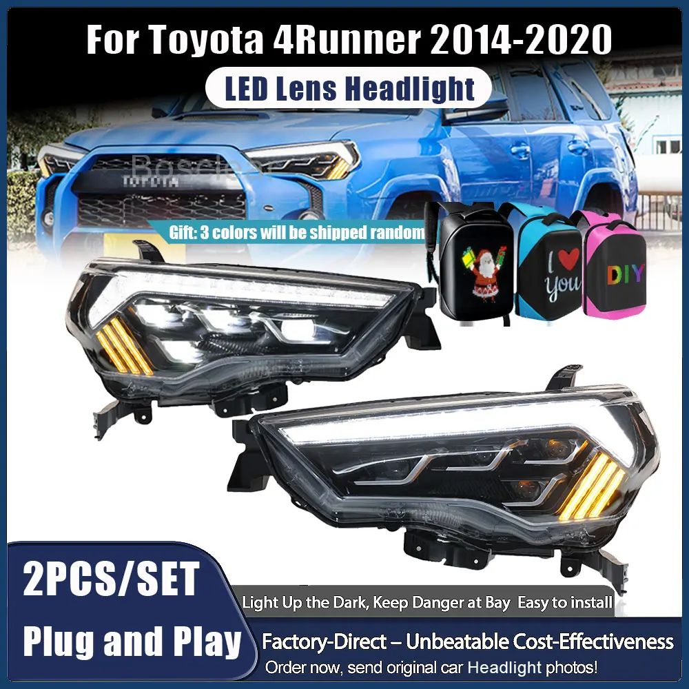 

2 шт. светодиодных фар для Toyota 4Runner 2014-2020, комплект фар с ДХО, динамическим поворотником и линзой-проектором, автоаксессуары