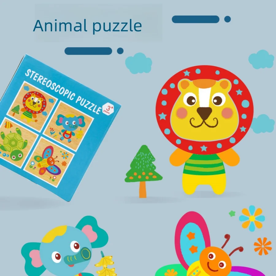 Wooden 3D Puzzle Cartoon Animal Number Board Baby Early Education Puzzle Children\'s Enlightenment Toys