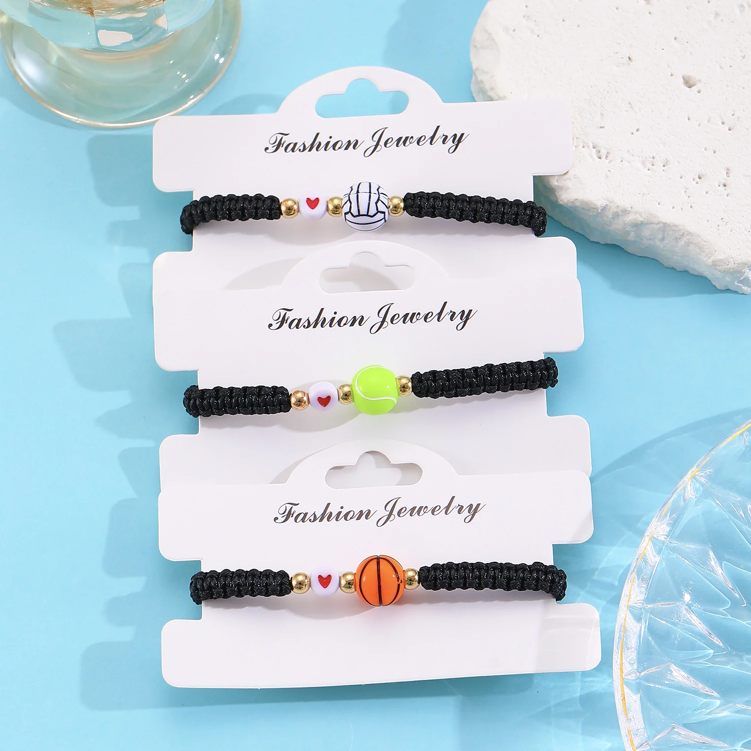 العصرية رياضة كرة السلة كرة القدم البيسبول سوار للرجل المرأة اليدوية سوار القلب الخرز هدية لصديقها أساور مجوهرات