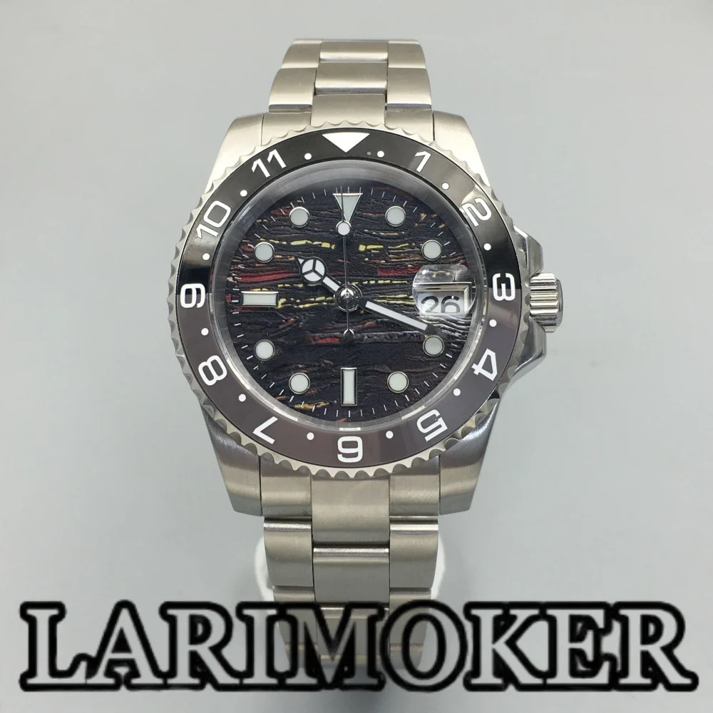 

LARIMOKER 40 мм мужские механические часы NH35 сапфировое стекло черный серый керамический безель метеоритный текстурный циферблат зеленый светящийся Calenda