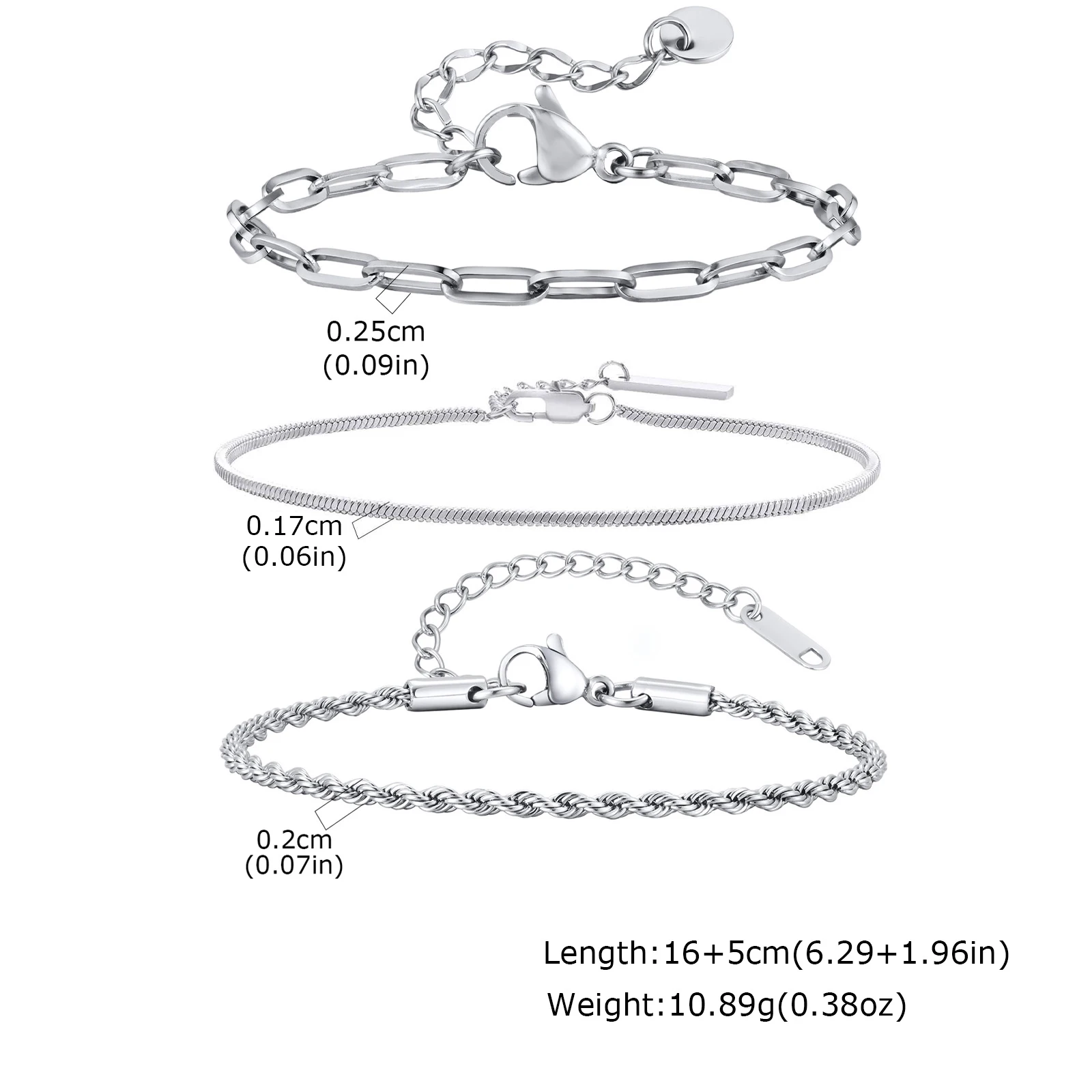 3pcs Men Silver Chain Bracelet Stylish Gift