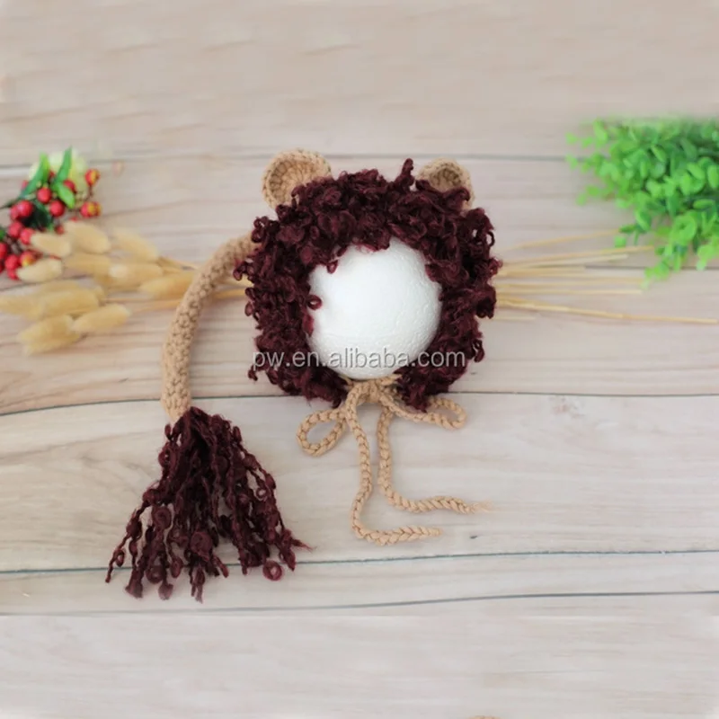 Newborn baby girl boy bonnet hat photography props Crochet Knit baby lion hat Newborn bonnet photo props