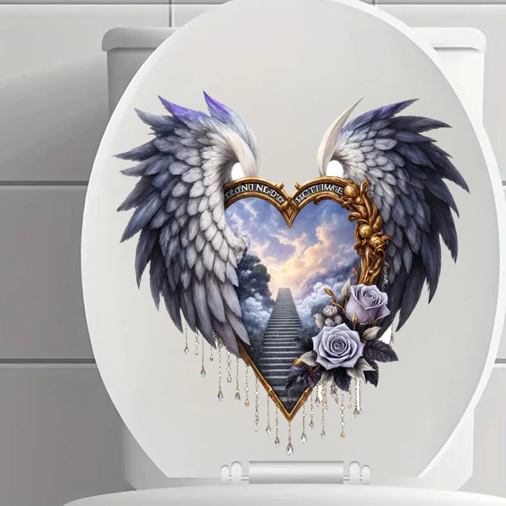 Large Fantasy Heart Staircase Angel Wings Sticker, Bedroom Entryway Living Room Porch Home Decoration Wall Stickers, Removable