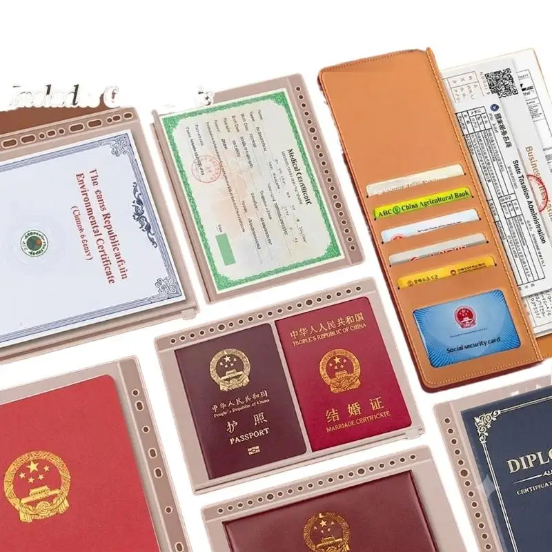 PU Leather Document Storage Organizer Multiple Clear Pockets Large Capacity For Storing Passports Certificates ID Cards At Home
