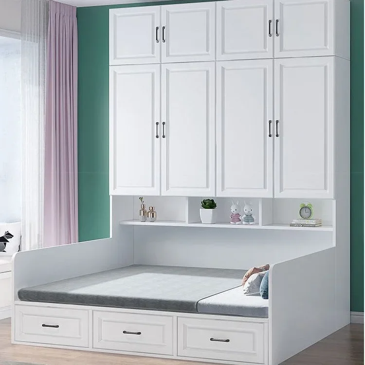 Solid wood wardrobe bed tatami small apartment children's bed bedroom home multi-functional integrated with desk bed cabinet