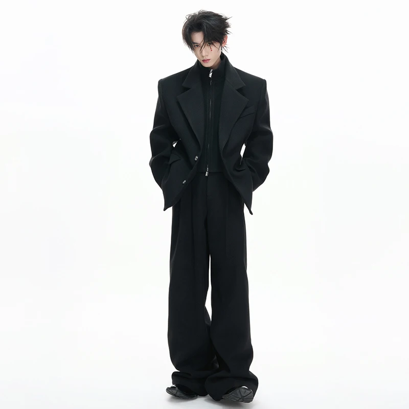 LUZHEN 2026 New Stylish Elegant Temperament Solid Color Blazer Coat Men's Handsome Loose Straight Casual Wide Leg Pants JY6083