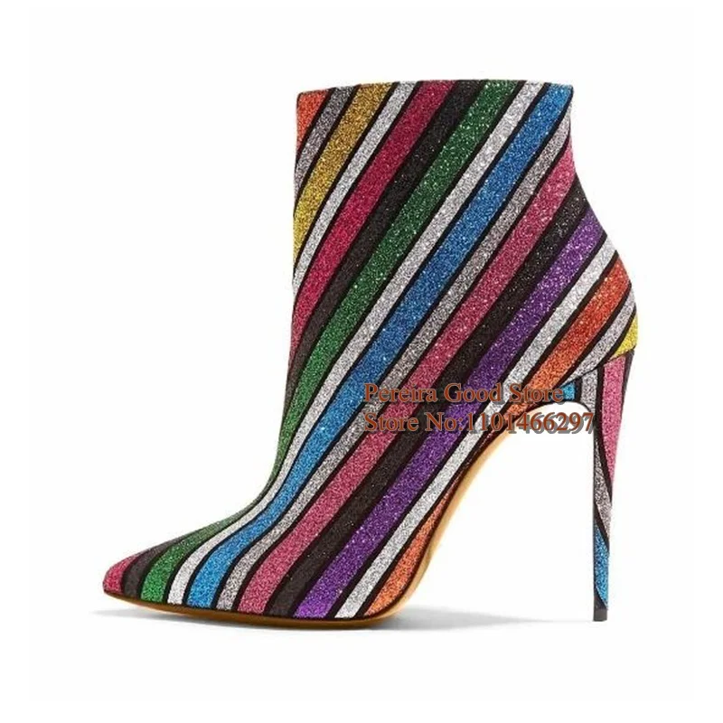 

Mixed Colors Glitter High Thin Heels Ankle Boots Women Pointed Toe Ladies Party Shoes Sequins Modern Short Booties
