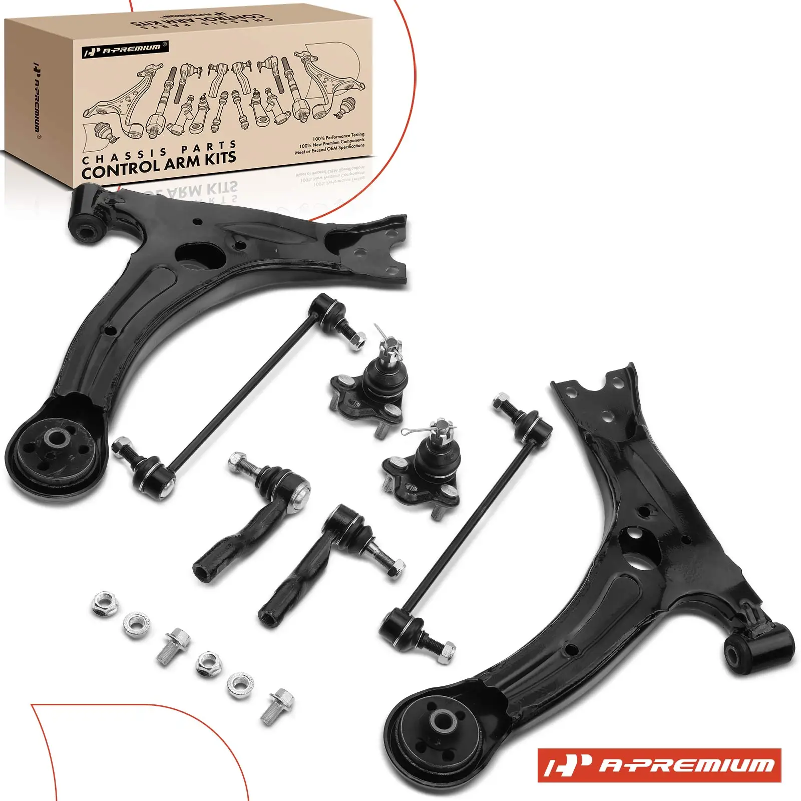 A-Premium 8x Front Control Arm with Ball Joint Sway Bar Link Tie Rod End for Toyota Celica 2000-2005
