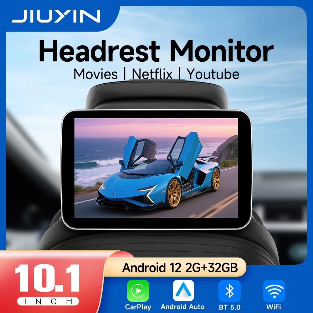 Image of JIUYIN 10,1" Auto-Kopfstützen-Player-Monitor-Display IPS Android 12 Tablet Touchscreen für Auto-Rücksitz-Player Video Musik Bluetooth Carplay Stereo 2G 32G