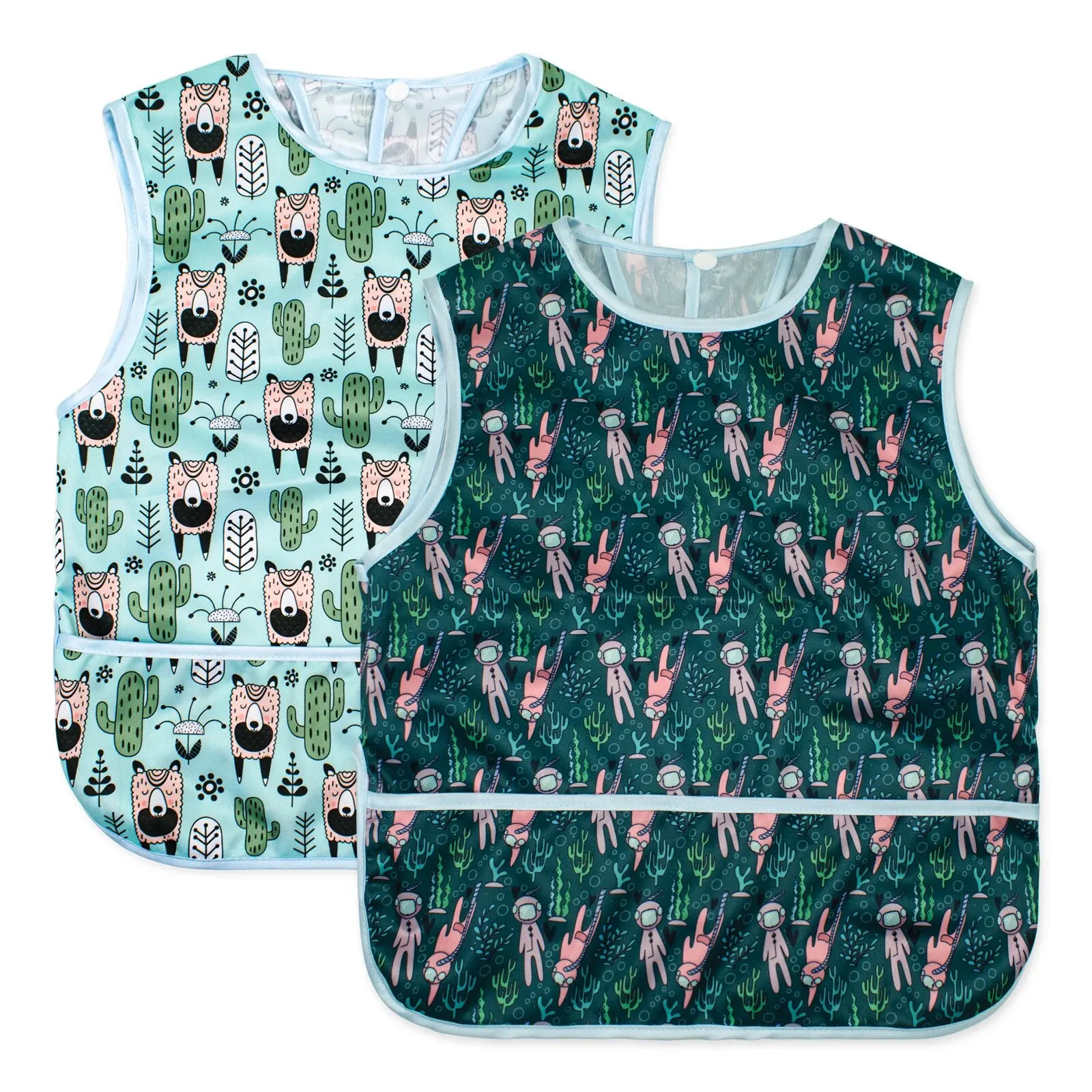 1Piece With Pocket Waterproof Printing Sleeveless Baby Feeding Bib Easy To Clean Reusable Washable Baby Bib