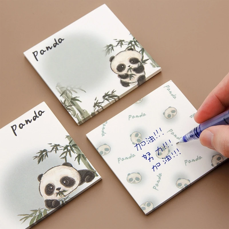 Notes autocollantes portables, bloc-Notes en bambou Panda mignon, résistant à l'encre pour les listes tâches, listes 50