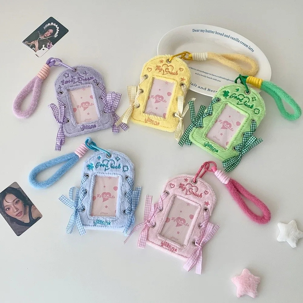Korean Photocard Holder Hanging Decoration Sweet Ribbon Photo Photocard Frame Idol Photo Picture Card with Keychain