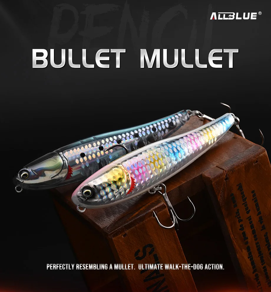 ALLBLUE BULLET MULLET 80mm/100mm Topwater Pencil Surface Walker Schwimmender Angelköder Walk The Dog Salzwasser Bass Hard Bait – Detail 1