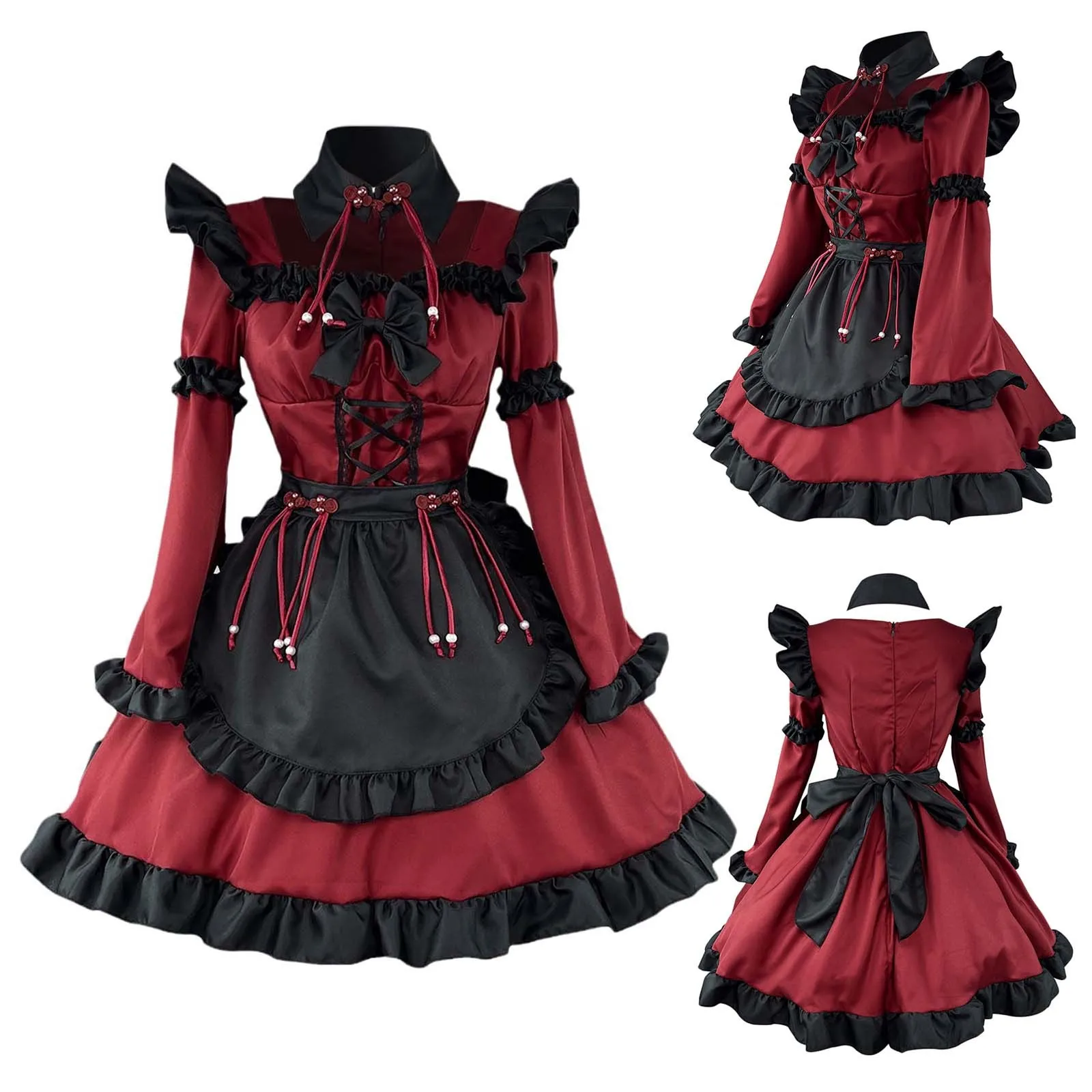 Vestido de sirvienta gótico de Halloween, disfraz de Cosplay de Anime del pequeño diablo, vestido de sirvienta rojo para niña, disfraces de fiesta de sirvienta de tendencia para niña