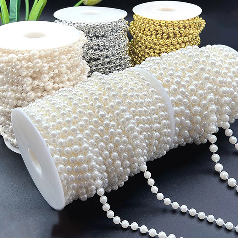 6.6-78.74 Feet Pearls String Beads Decors Φ6-14mm Faux Pearl Garland Roll Strand for Crafting String of Flower Wedding Valentine