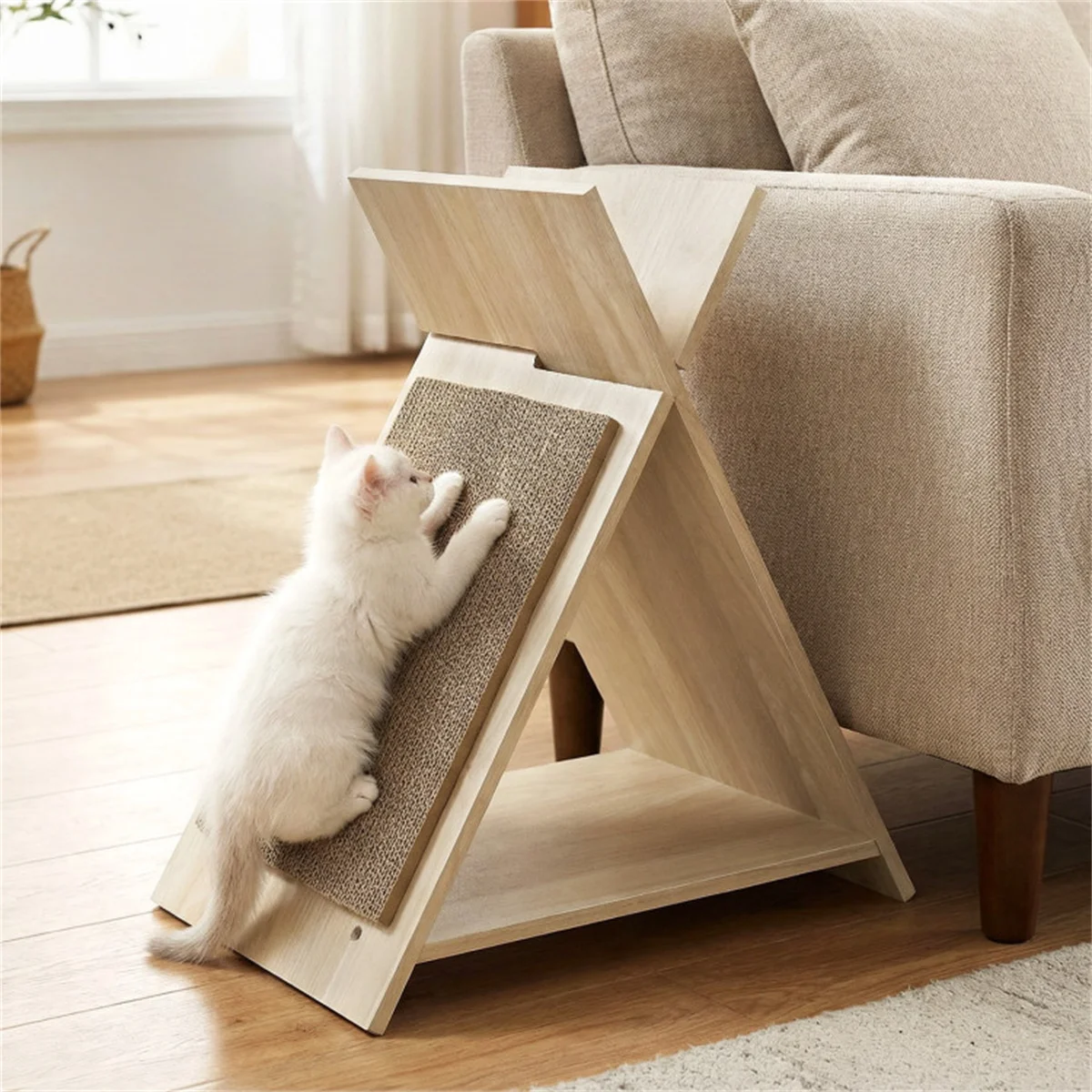 

Multi-Functional Cat Scratcher - Innovative Scratching Surface, Engaging Tunnel & Cozy Wooden Lounge for Indoor Cats