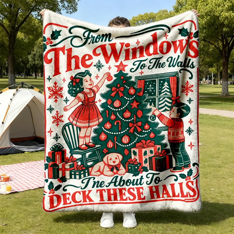 Christmas Soft Blanket, Funny Retro Christmas, Holiday Party Comfy Blanket, Wonderful Time Flannel Blanket, Vintage Chri