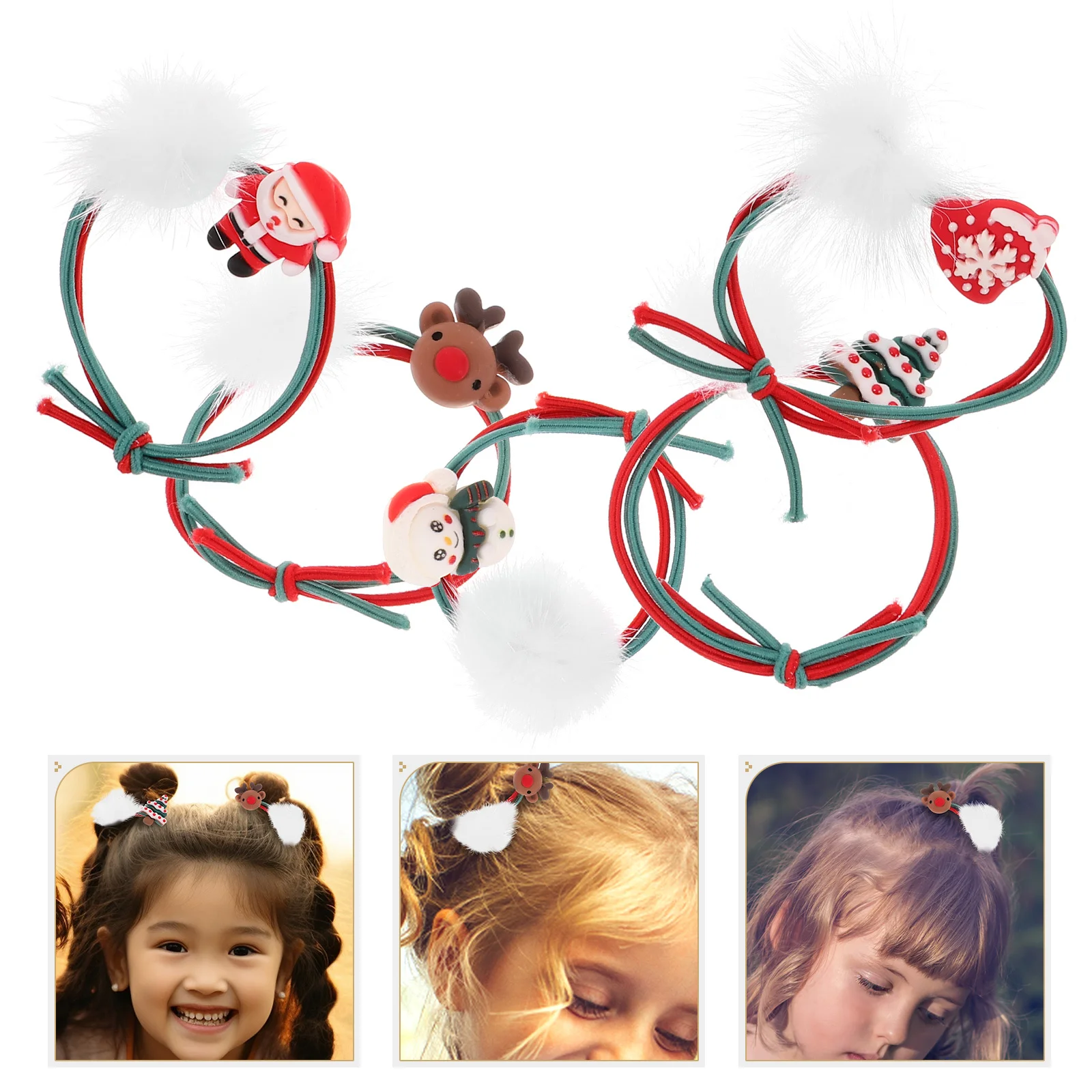 

5 шт., рождественские резинки для волос, рождественские эластичные ленты для волос для девочек, праздничные праздничные аксессуары, эластичные держатели для хвоста для девочек