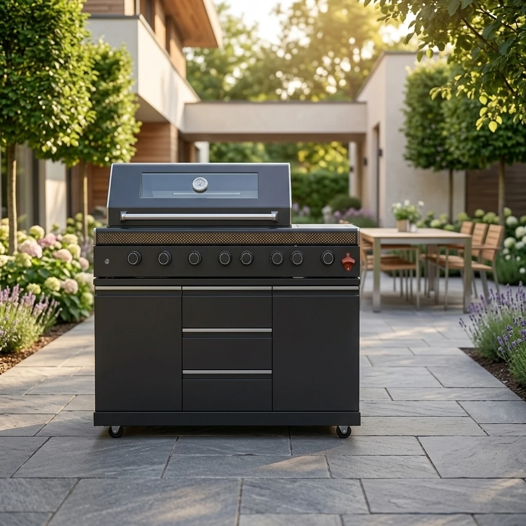 SUS304 Stainless Steel Outdoor BBQ Gas Grill Matte Black With Storage Cabinet for Home &CommercialBarbecue