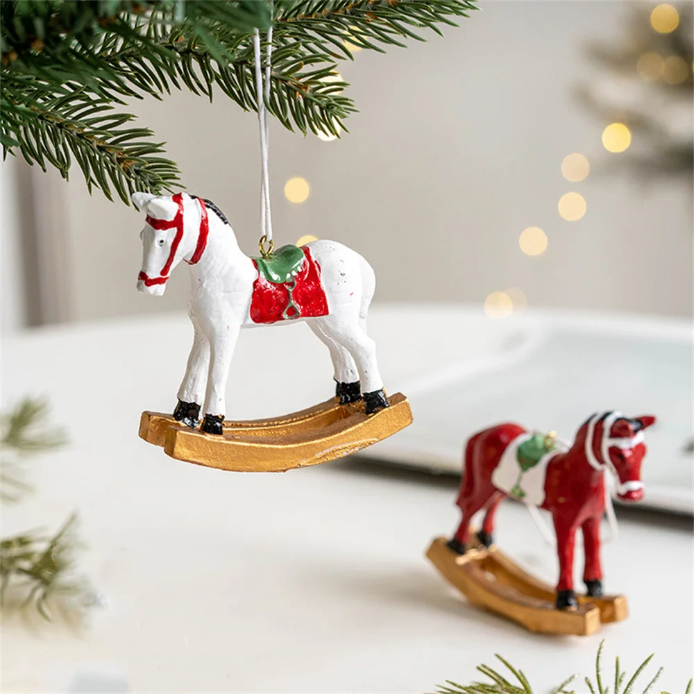 Christmas Hanging Horse Figurines Resin Rocking White Horse Ornament for Horses Party Favors Decoration Christmas Tree Pendant