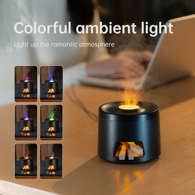 Wood Stove Aroma Humidifier, Cool Mist Essential Oil Diffuser with Colorful Night Light, Auto Shut-Off, Quiet Operation