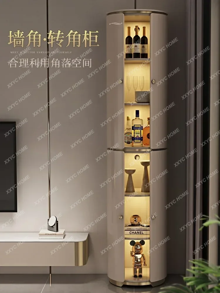 Wine Cabinet Living Room Corner Wall Stainless Steel Display Cabinet Storage Glass Light Luxury Triangle Solid Wood Furnitu
