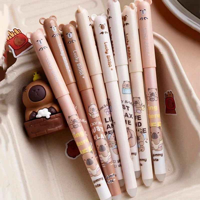 Capybara Erasable Gel Pens 4 Count 0.5mm Fine Tip Quick Dry Ink Cute Animal Design for Journaling Kawai Office School Supplies