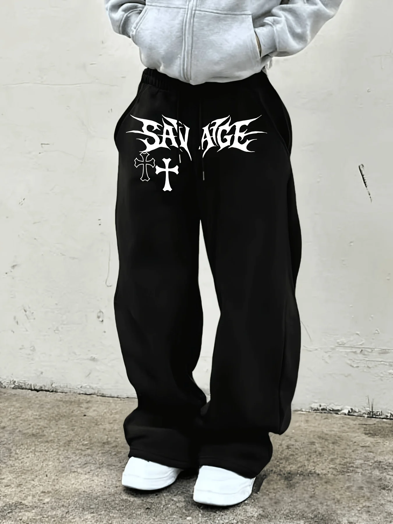 US Dark Barbaric Gothic Print Straight Sweatpants Men's Casual Sports Pants S-3XL