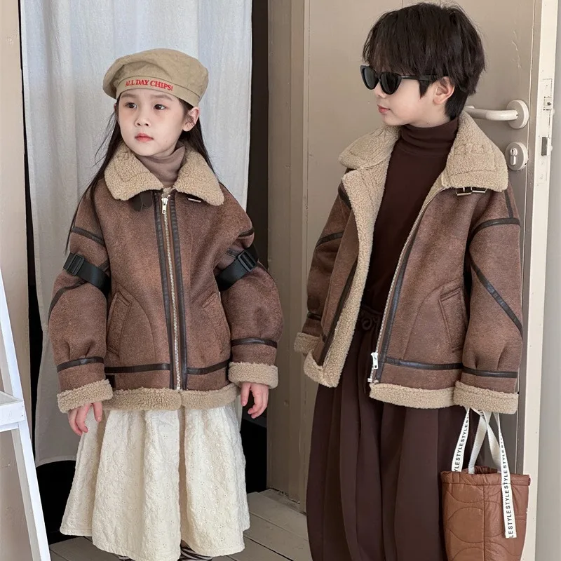 

Пальто для мальчиков и девочек, осень-зима 202, модная классическая лоскутная теплая толстая тяжелая куртка в корейском стиле с длинными рукавами, пальто