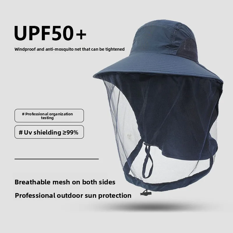 Outdoor Anti-Mosquito Fishing Hat with Face Cover, Sun Protection, Breathable Mesh Mask, Insect Repellent for Night Fishing