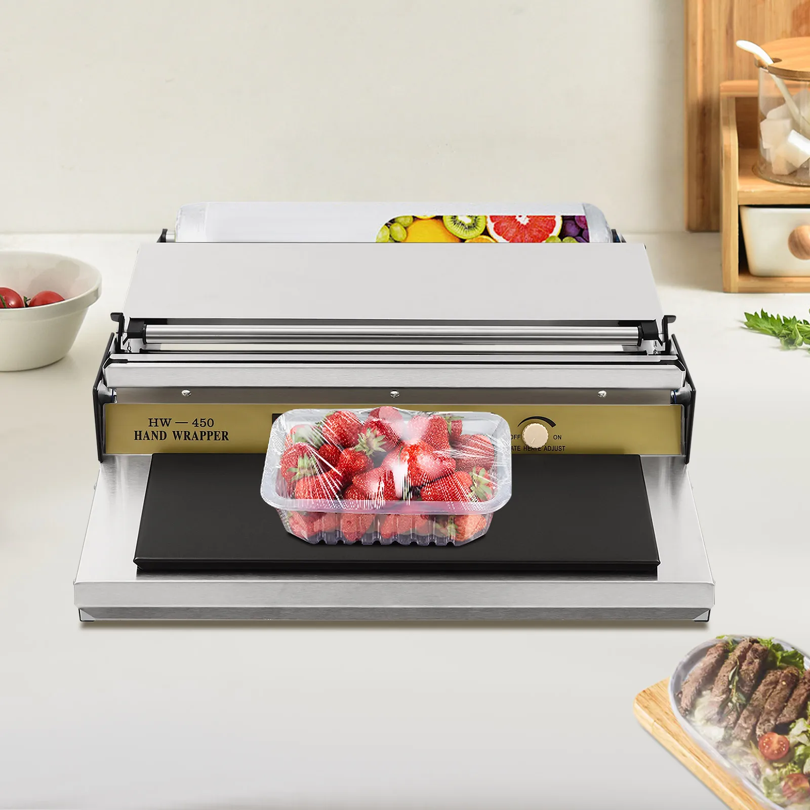 

Cling Film Packaging Machine, Wide Compatibility 5-Level Temperature One-Touch Switch for Supermarket Fruit Store Household