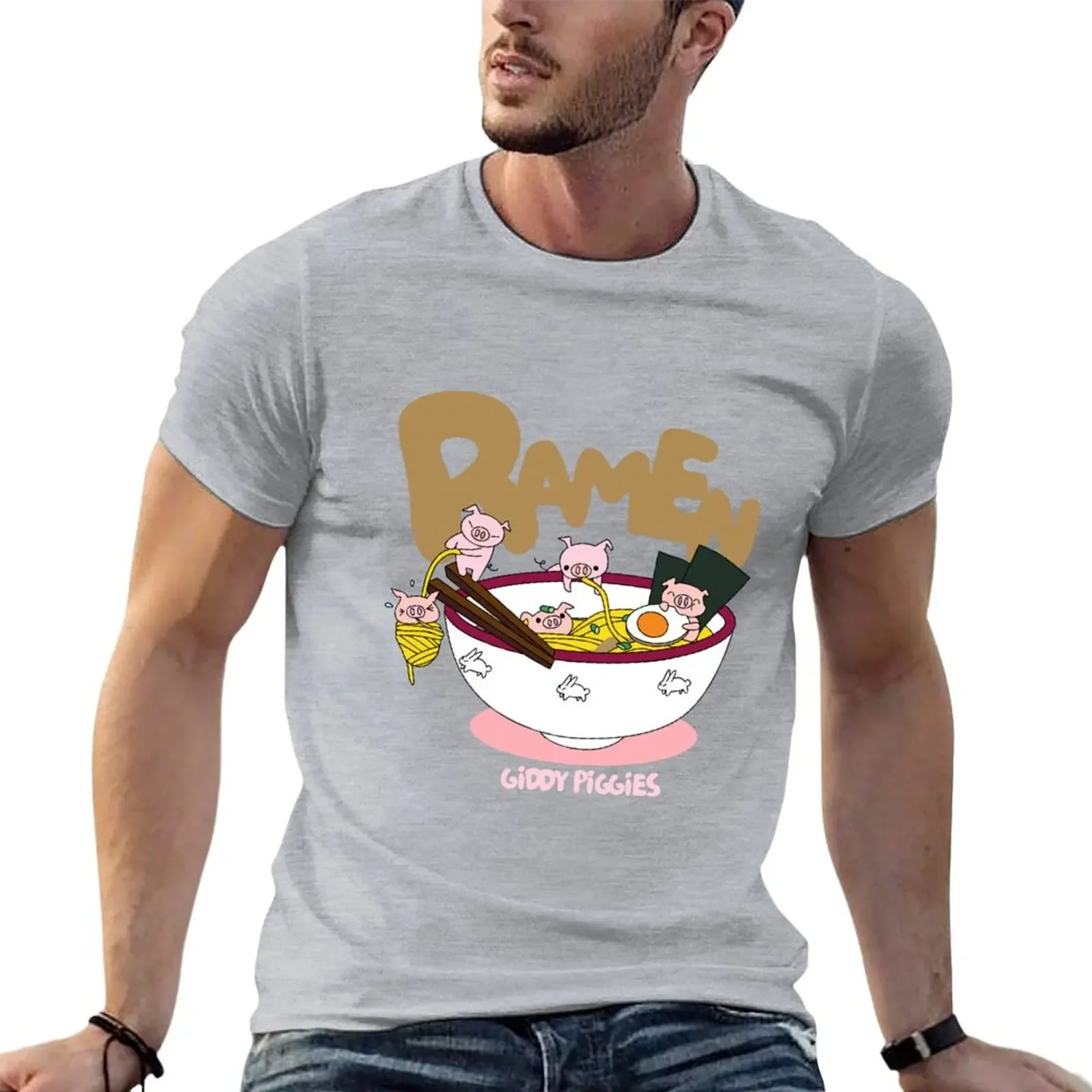 

Giddy Piggies Ramen Time T-shirt boys animal print anime funnys fruit of the loom mens t shirts