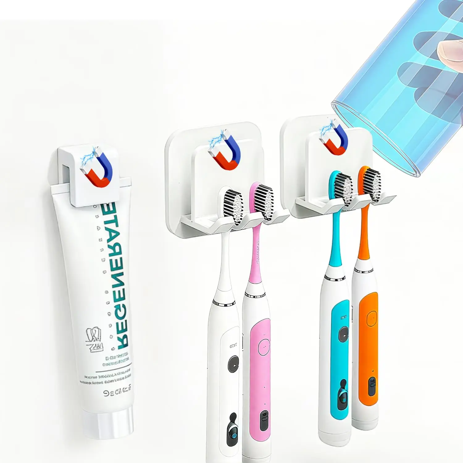 

Cruise Toothbrush Holder Magnetic for Cruise Ship Bathroom – Holds 4 Toothbrushes, Toothpaste & 2 Toothbrush Cups – Compact Crui