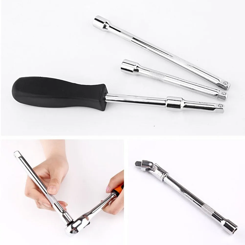 

3Pcs Extension Bar Steel Socket Extension Rod Set Nonslip Knurled Grip Ratchet Tool for Tightening Loosening Hard Reach