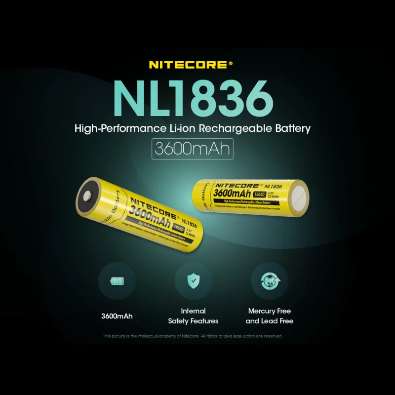 Nitecore NL1836 18650 3500mAh NL1834 3.6V 12.96Wh Rechargeable Li-on Battery High Quality