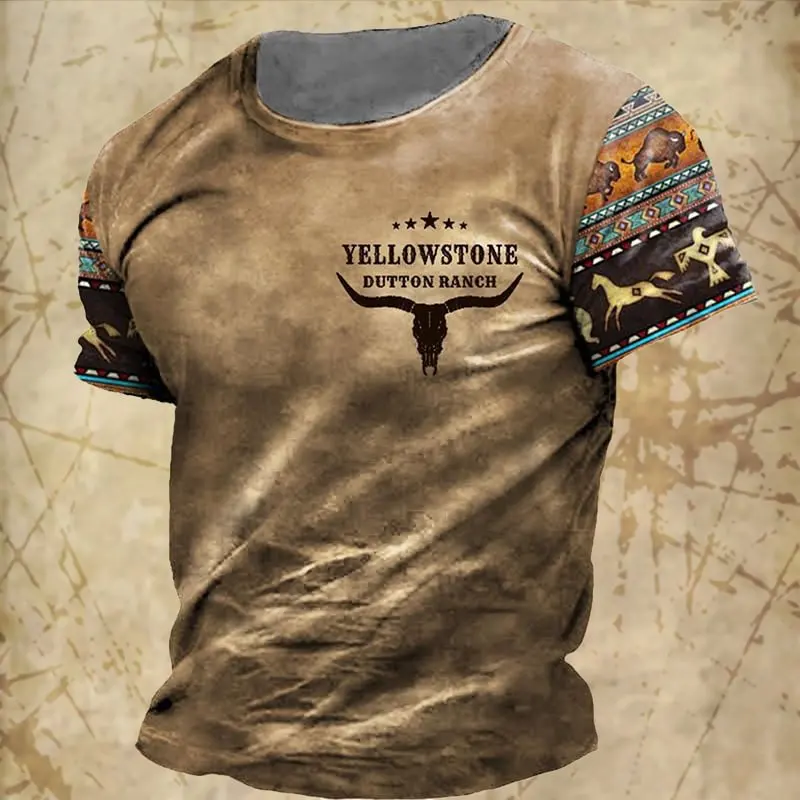 2024 New Retro Style Yellowstone 3D Print Men's T-Shirts Fashion Hip Hop Cowboy T shirt Cool Round-Neck Kid Short Sleeve Tee Top