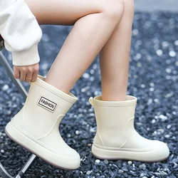 New Style Rain Boots Women Medium-length Thick-soled Waterproof Boots Non-slip Student Outer Wear Fashionable Rain Boots Women