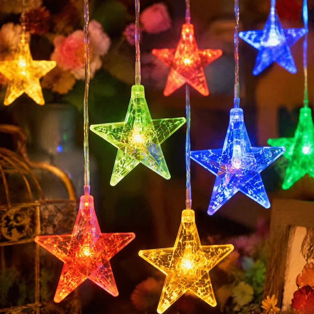 Waterproof Solar Curtain Lights Star And Moon Shape Delicate Design Fairy Lights Automatic Lighting At Dusk Dreamy Glow