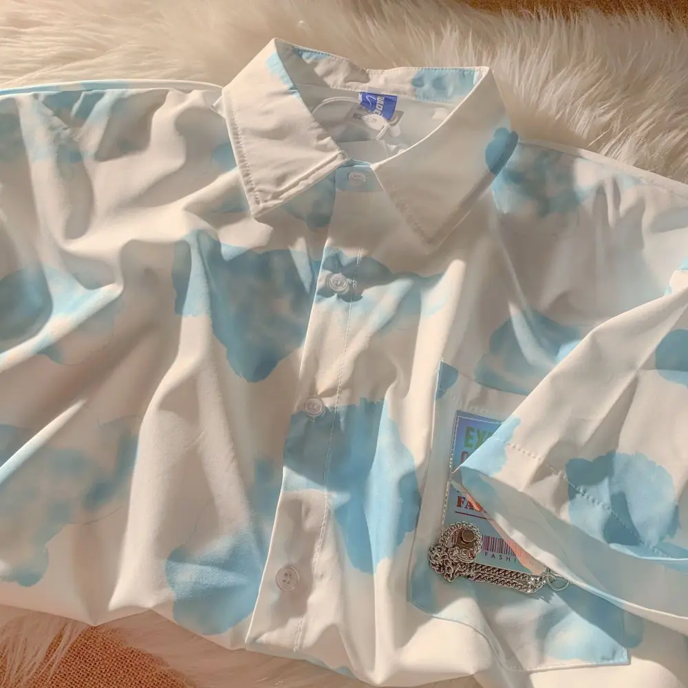 Schicke Frau Bluse Tie-Dye Kurzarmhemd Hemd übergroße Frauen coole Bluse Frauen Strand hemd Sommer 2023 Paar Hemd