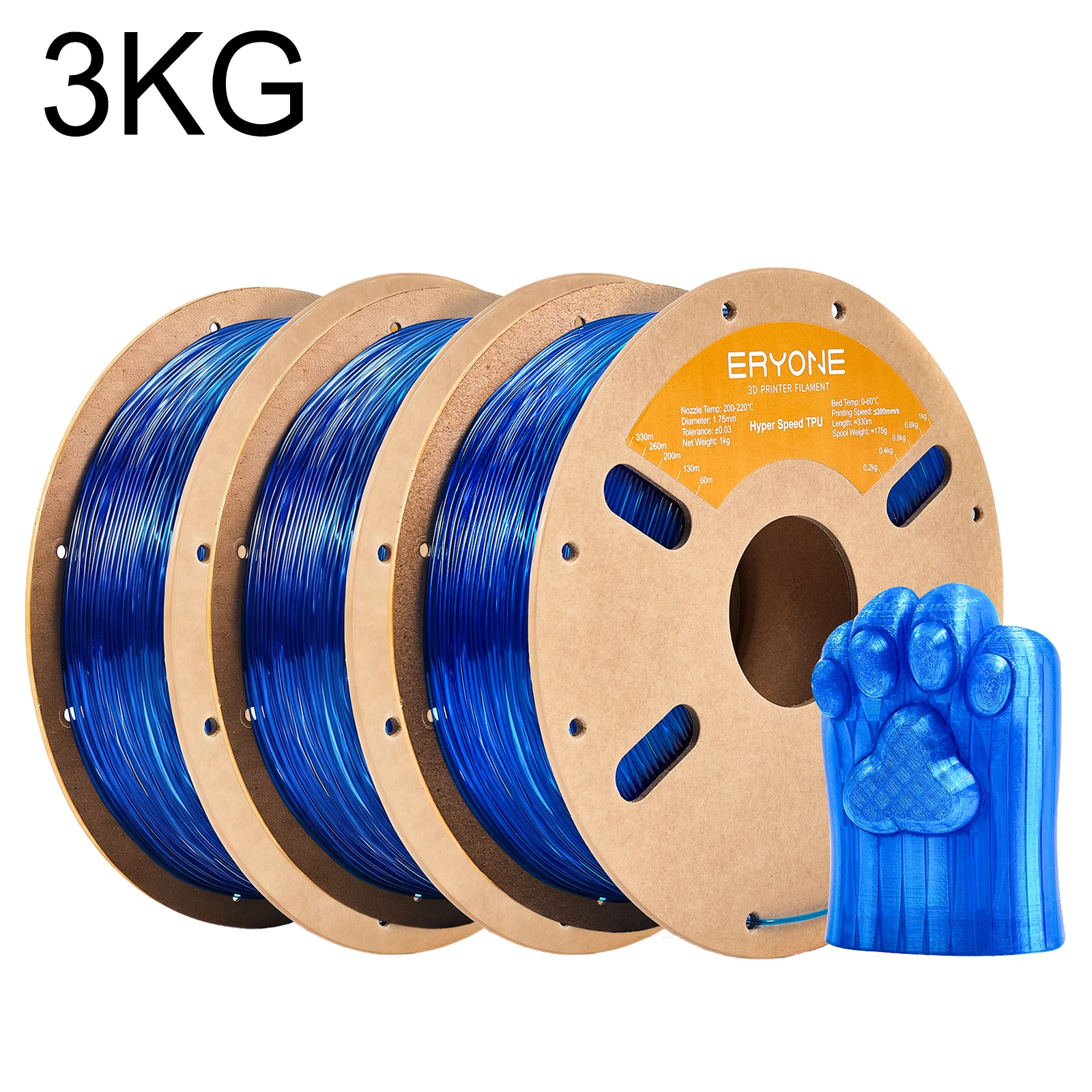 ERYONE 3KG Hochgeschwindigkeits-TPU 95A 3D-Drucker-Filament 1,75mm, Schnelles Drucken Flexibles Filament, Verschleißfest 1kg Spule